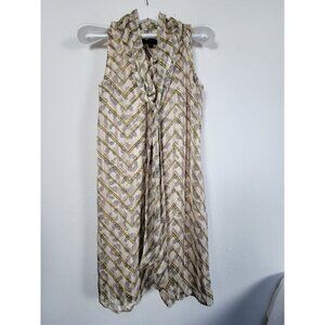 Banana Republic Chevron Pattern Sleeveless Tie-Neck Mini Dress XS Beige New